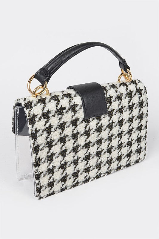 2 In 1 Houndstooth Print Clear Bag Set With Pouches