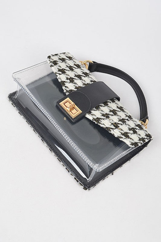 2 In 1 Houndstooth Print Clear Bag Set With Pouches