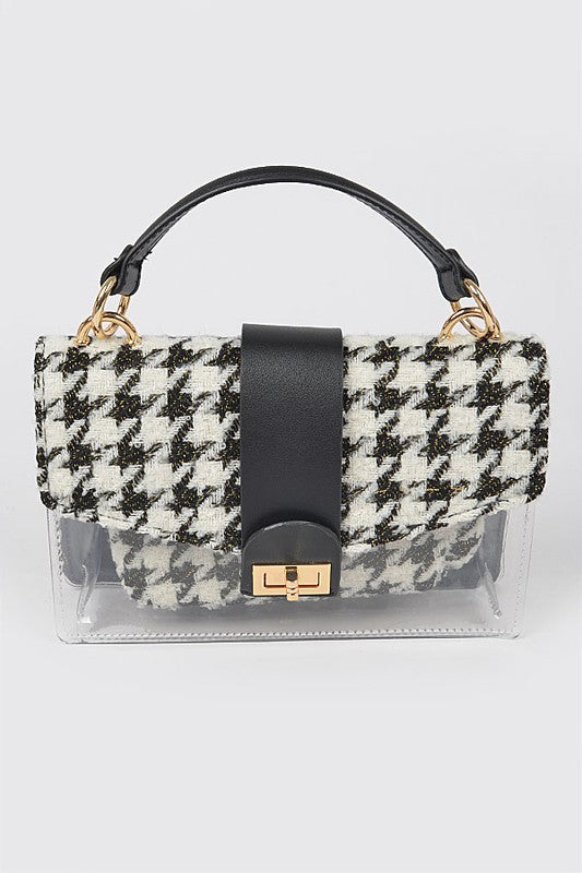2 In 1 Houndstooth Print Clear Bag Set With Pouches