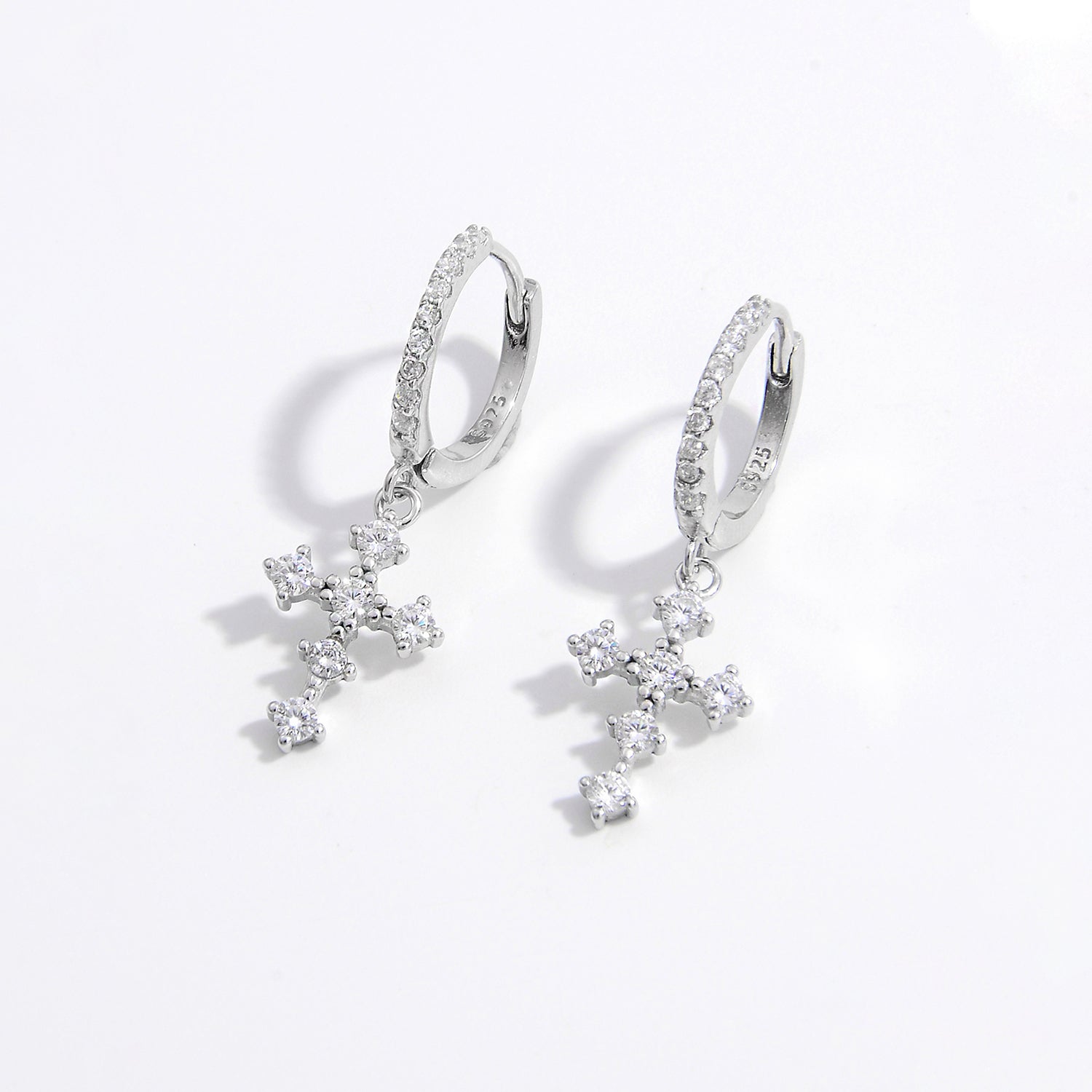 SilverElegance 925 Sterling Silver Zircon Cross Dangle Earrings – Elegant and Timeless Design