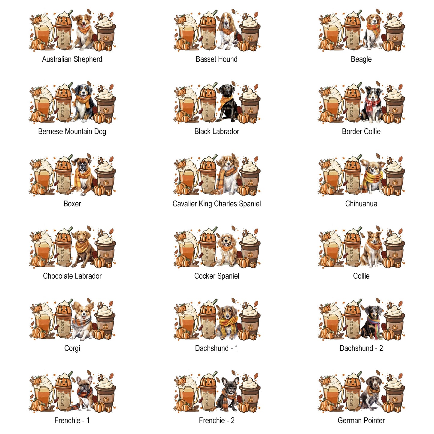 Autumn Dogs and Coffee, Many Breeds Available, Comfort Colors Tshirt