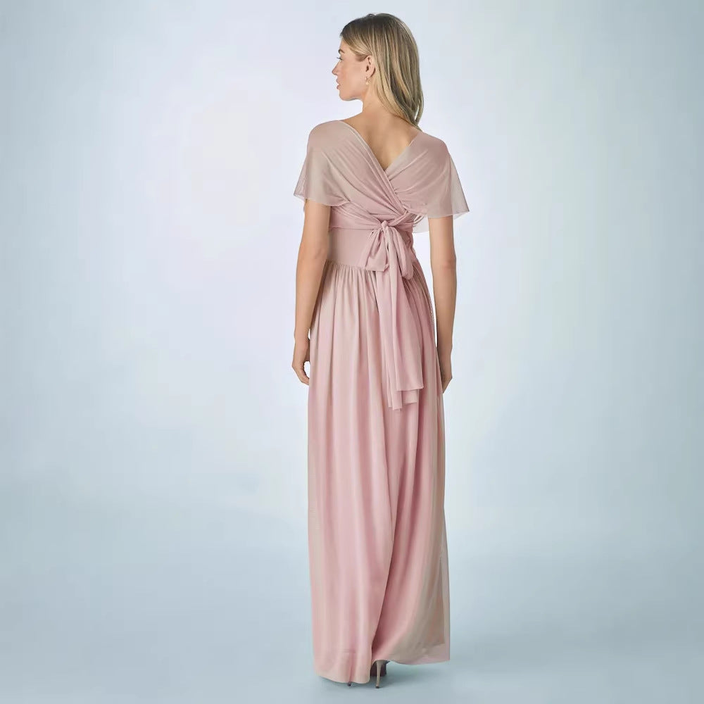 Pleated Solid-Colored Strap Three-Way Dress (see size chart under more details)