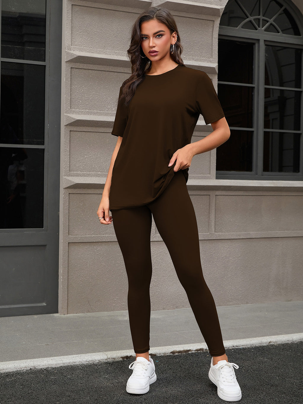 Three Piece Set, Round Neck Short Sleeved Top And Shorts And Pants Set, Sports And Casual Clothing See size chart under “more details”