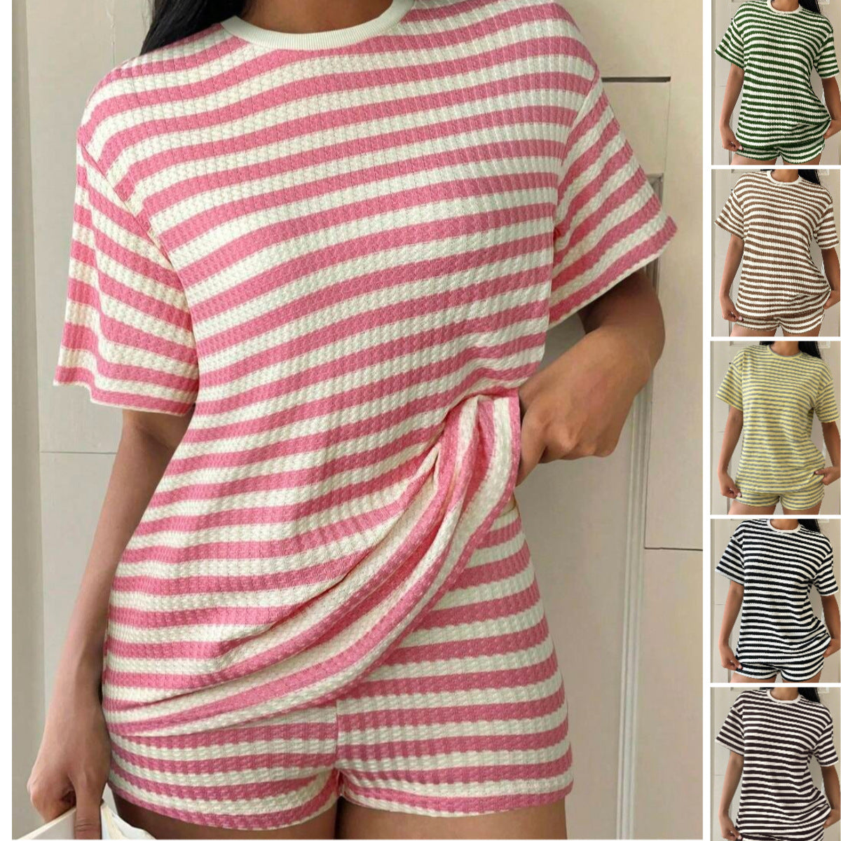 Striped Short-Sleeve T-Shirt Set Womens Fashion Summer