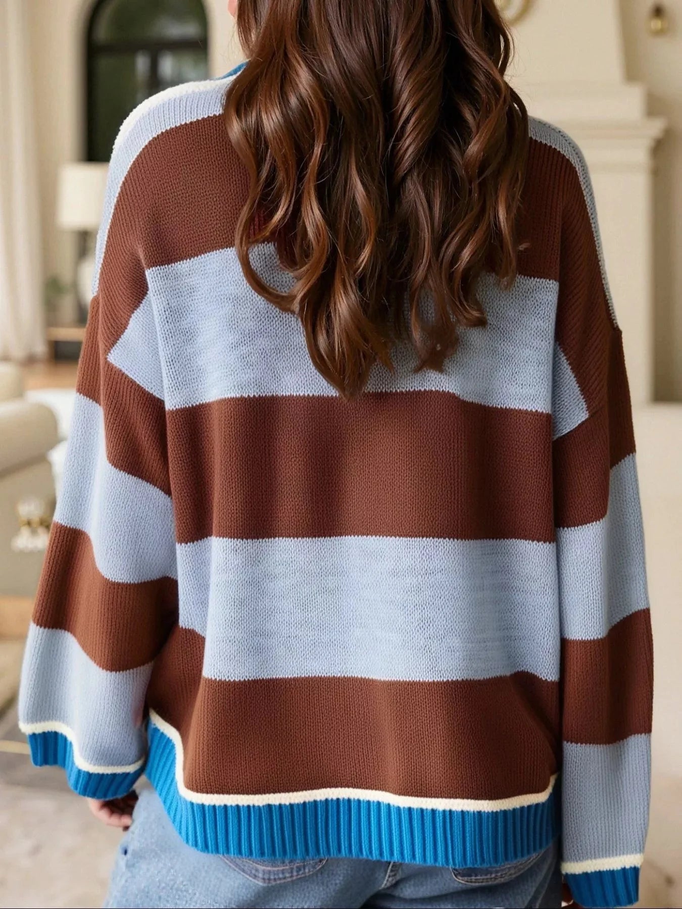Color Block Oversized Round Neck Sweater