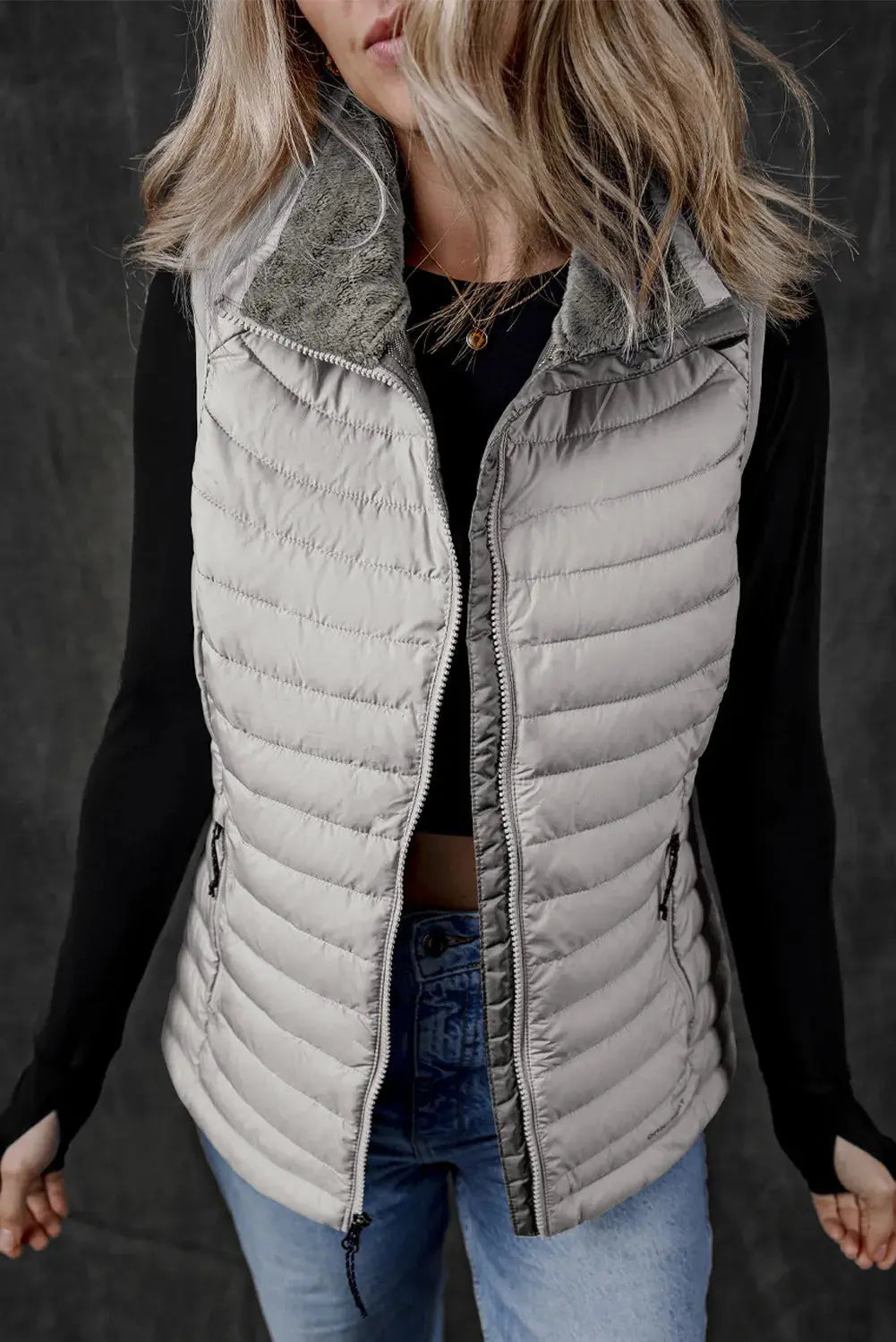 Pocketed Zip Up Womens Puffer Vest