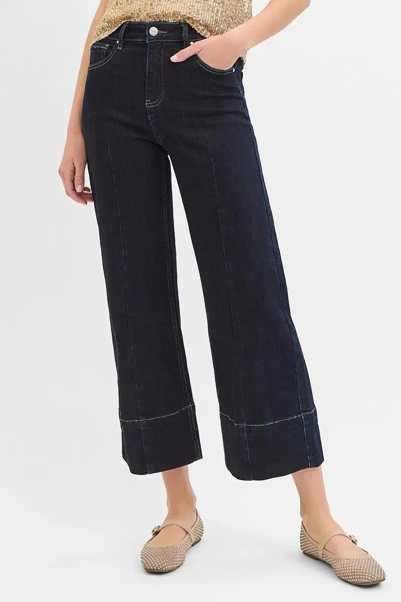 Tummy Control High Rise Crop Wide Seam Detailed RISEN Jeans