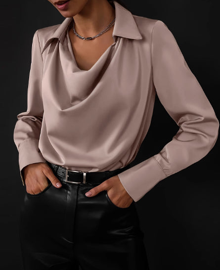 Women's Fashion Long Sleeve Irregular Collar Drape Shirt See size chart under “more details”