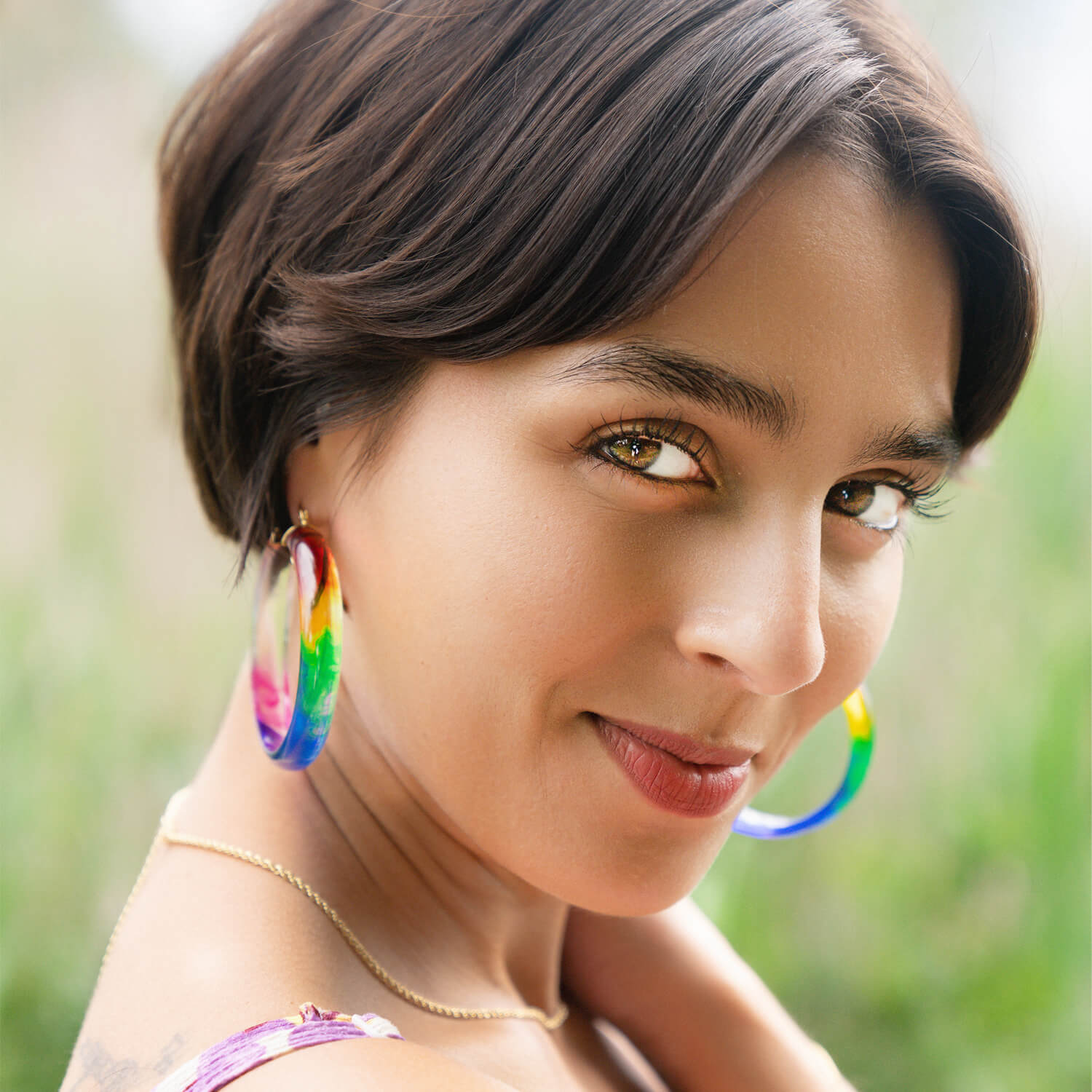 PRIDE Rainbow Tie Dye Lucite Hoops See size chart under “more details”