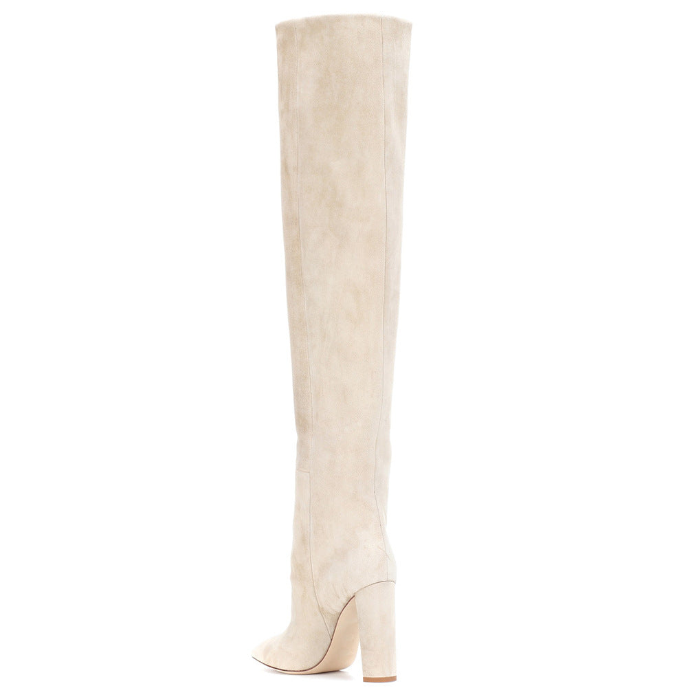 Pointed chunky heel pleated knee high boots See size chart under “more details”