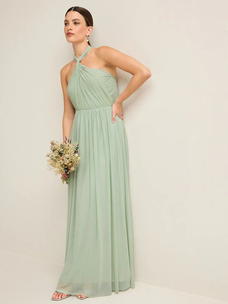 Pleated Solid-Colored Strap Three-Way Dress (see size chart under more details)