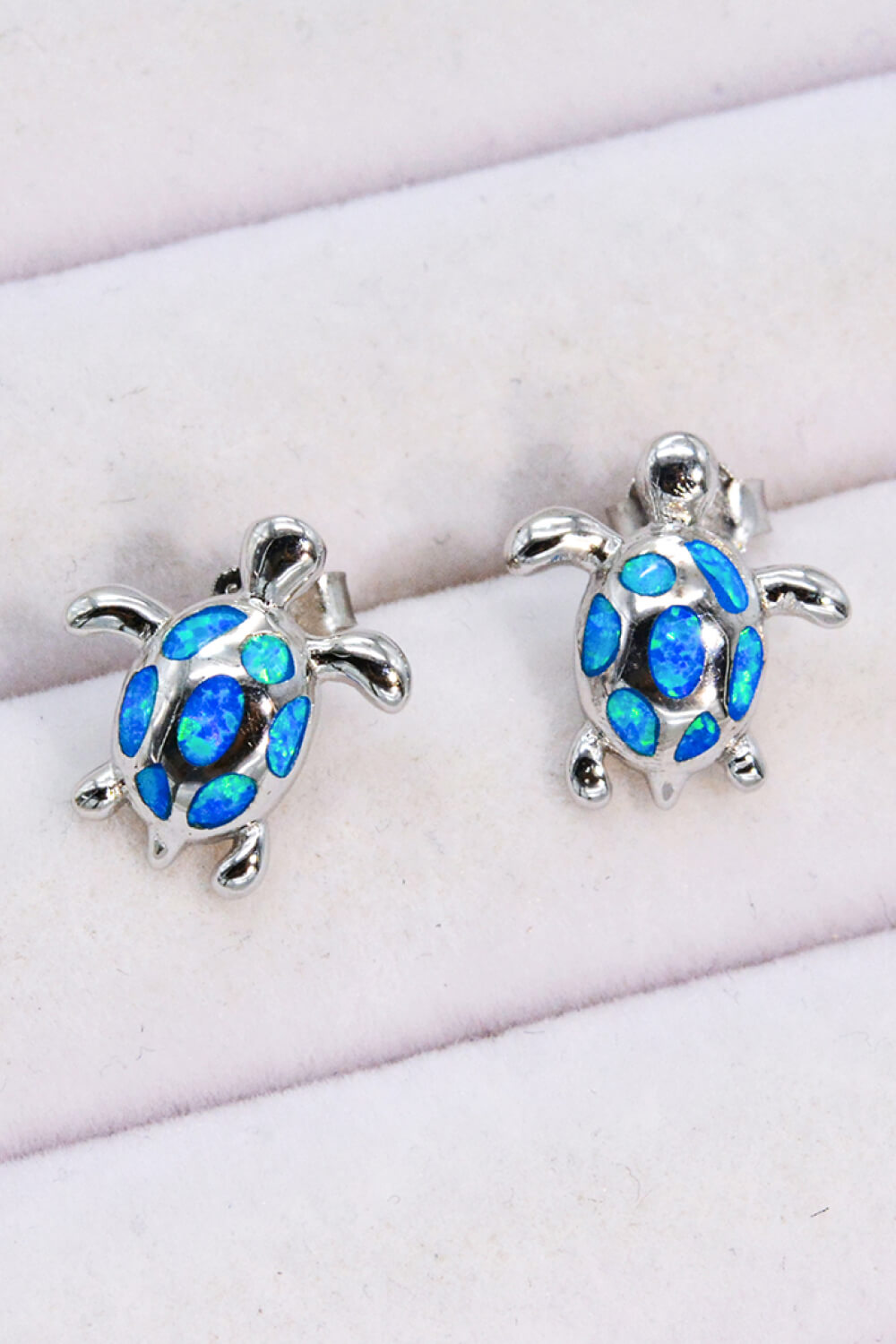 Opal Turtle Platinum-Plated Stud Earrings – Modern Turtle Design in 925 Sterling Silver