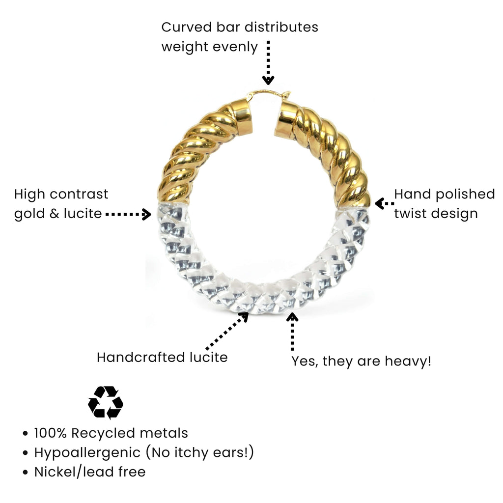 XL Clear Chunky Rope Hoop Earrings See size chart under “more details”