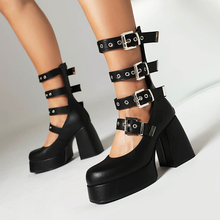 Sweet Cool Chunky Heel High Heel Leather Shoes See size chart under “more details”