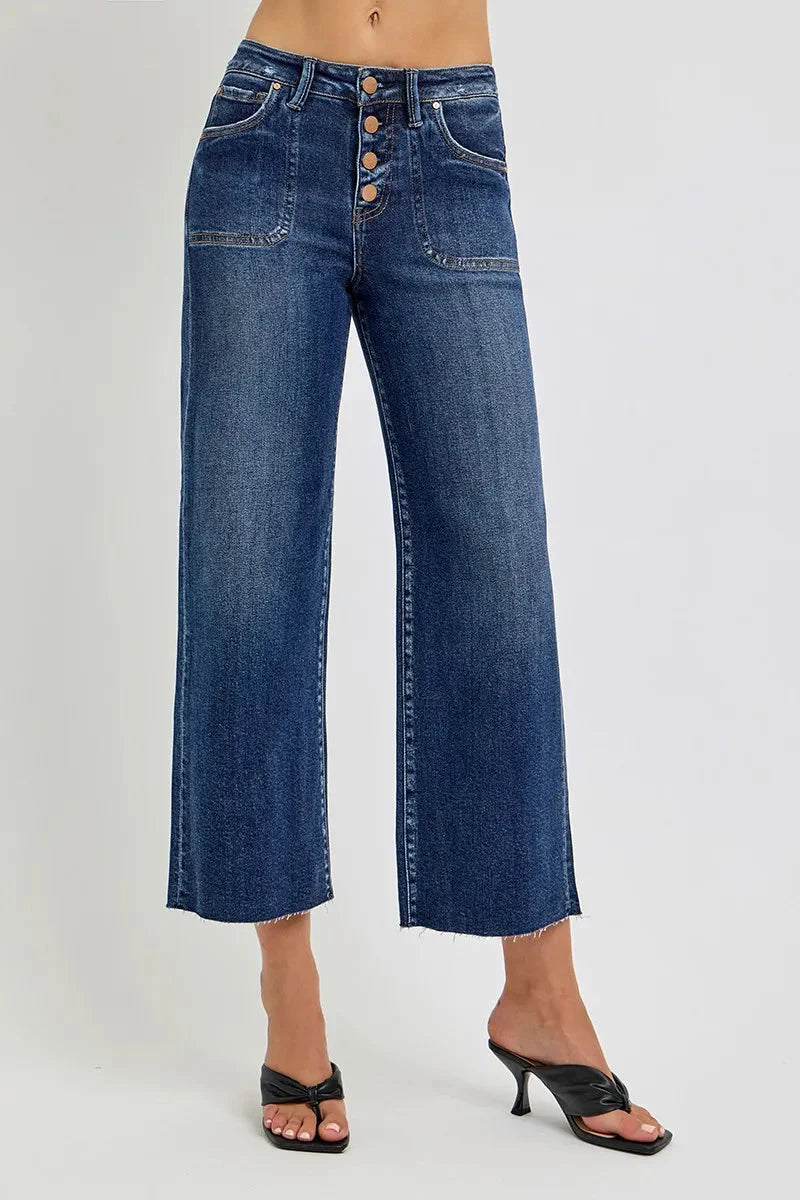 Full Size High Rise Wide Leg Cropped Button Fly RISEN Jeans – Plus Size