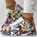 Women's Casual Round Toe Thick Sole Lace-Up Sneakers, Random Print Design, Comfortable Sporty Shoes For Daily Wear See size chart under “more details”