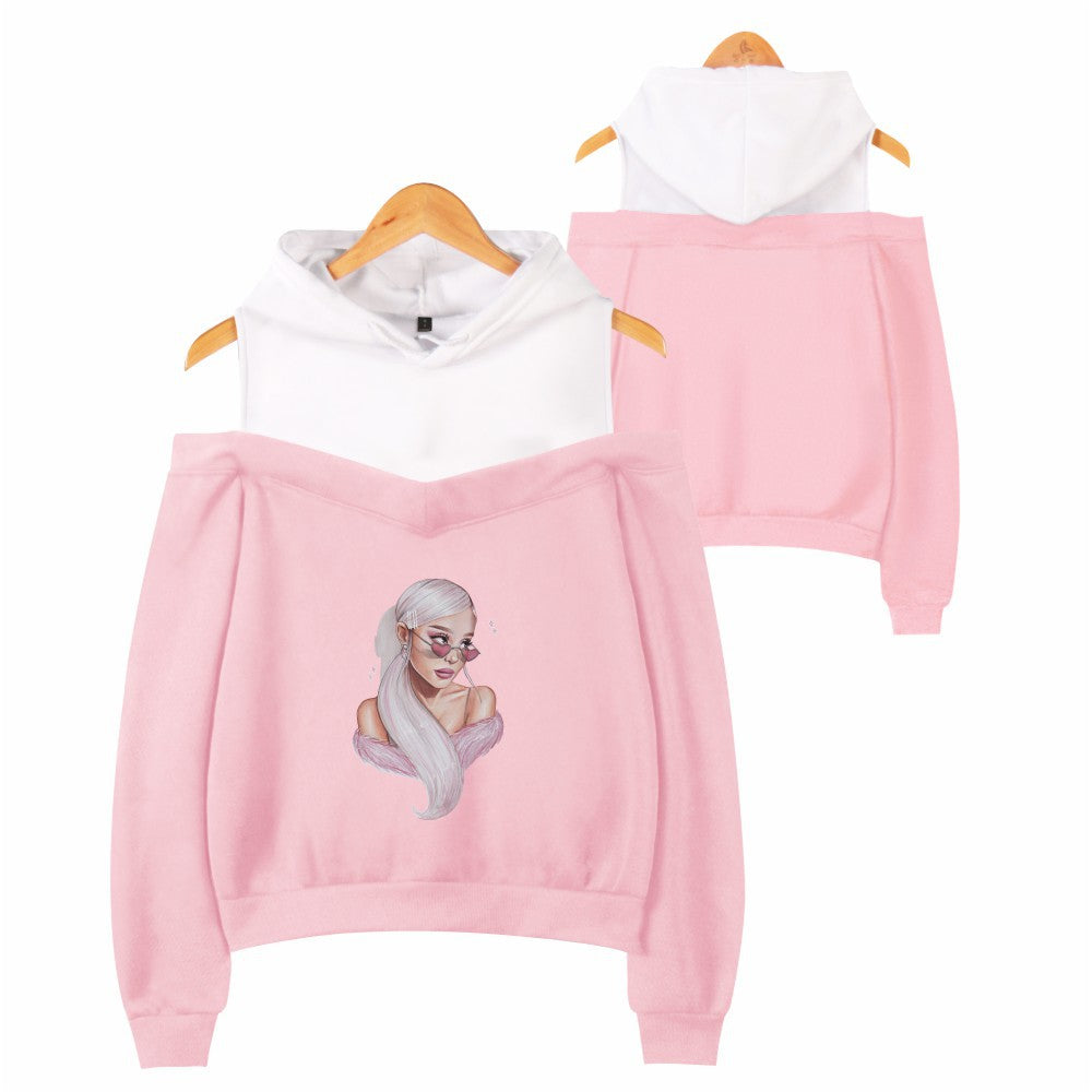 Off-shoulder hooded sweatshirt See size chart under “more details”