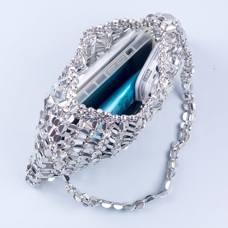 Handmade Flat Beads Woven Large Dumpling Fashion Trendy One-shoulder Handbag See size chart under “more details”