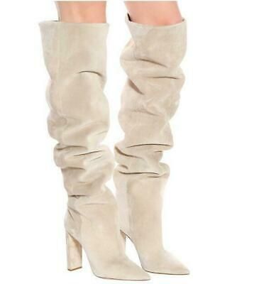 Pointed chunky heel pleated knee high boots See size chart under “more details”