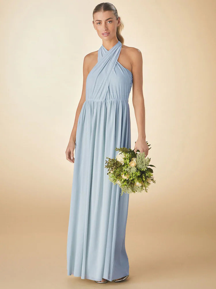Pleated Solid-Colored Strap Three-Way Dress (see size chart under more details)