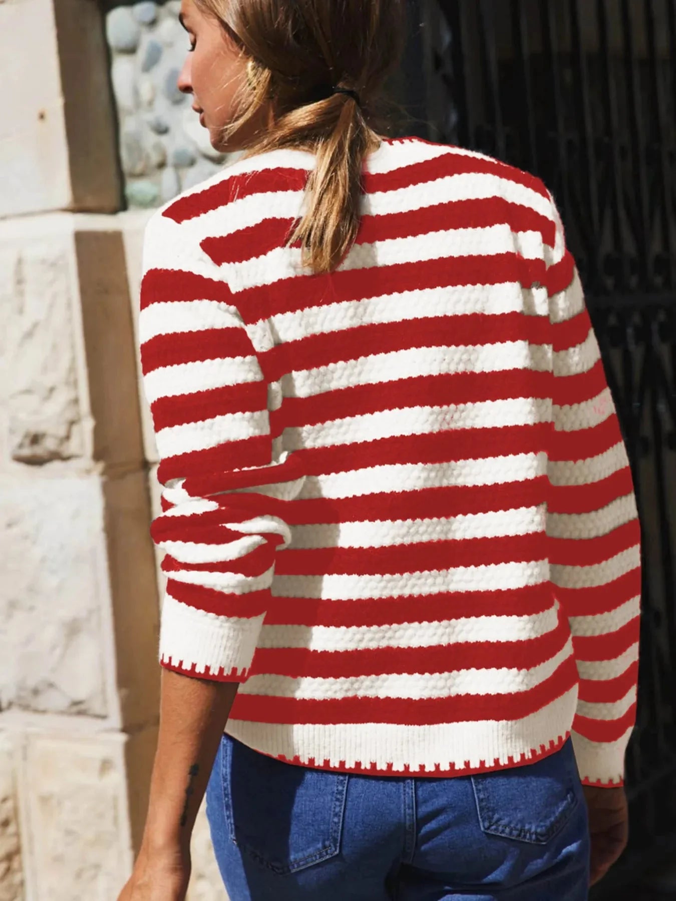 Button Down Striped Long Sleeve Cardigan