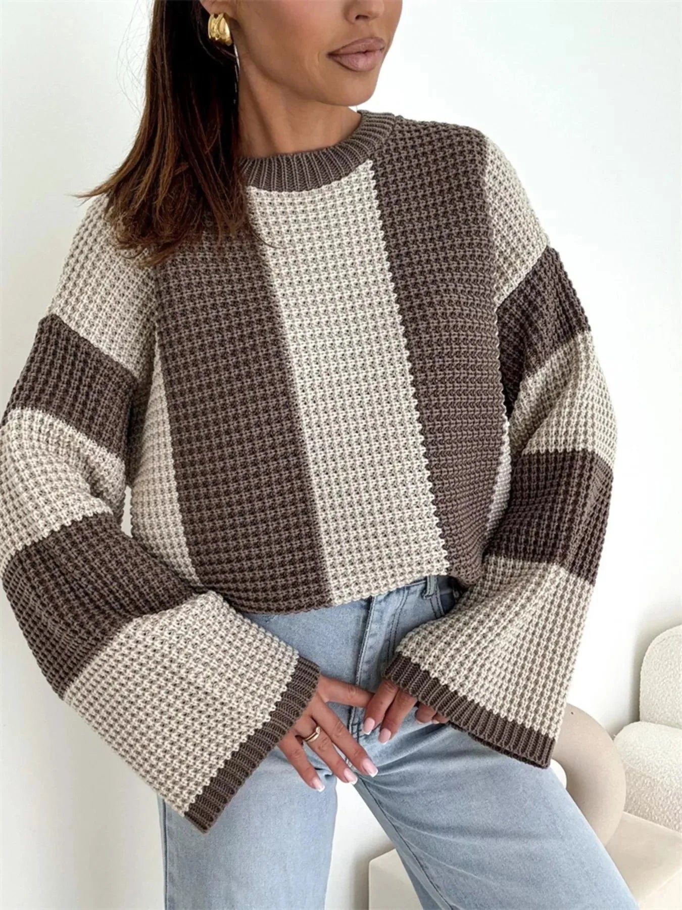 Color Block Long Sleeve Sweater