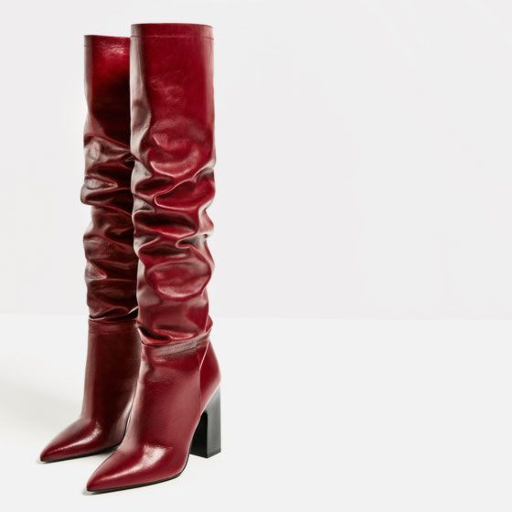 Pointed chunky heel pleated knee high boots See size chart under “more details”