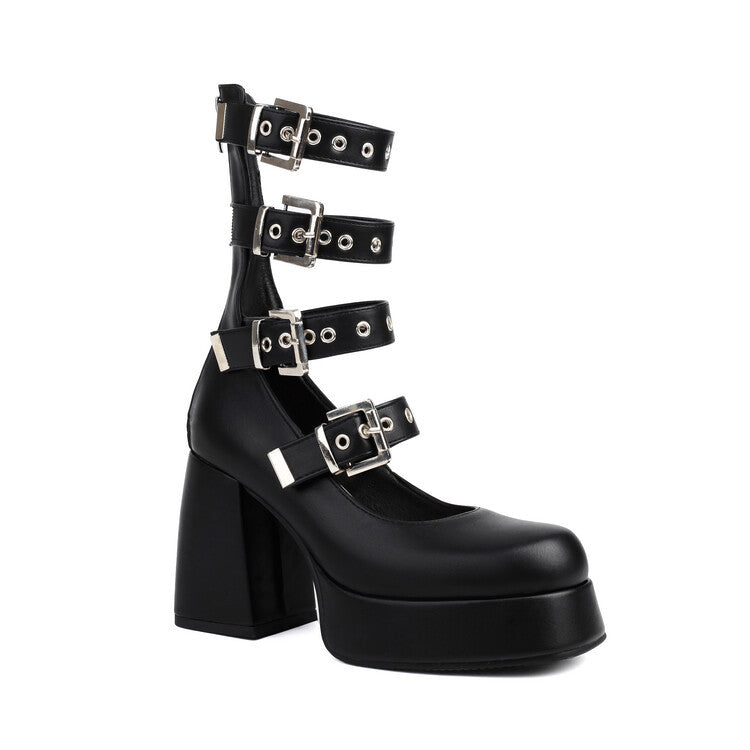 Sweet Cool Chunky Heel High Heel Leather Shoes See size chart under “more details”