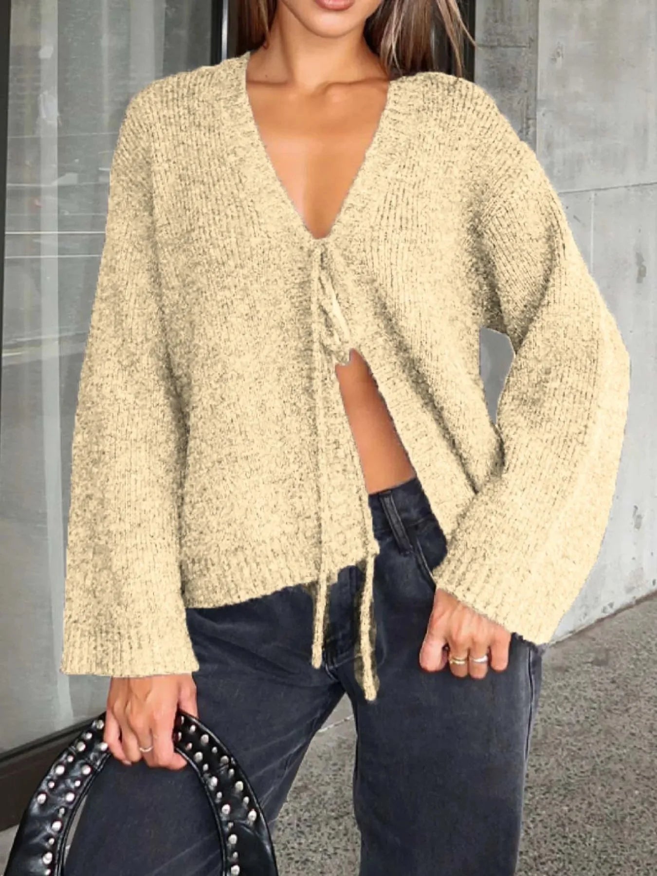 Open Front Tie Knit Sweater Cardigan – Soft Stretch Cozy Fit