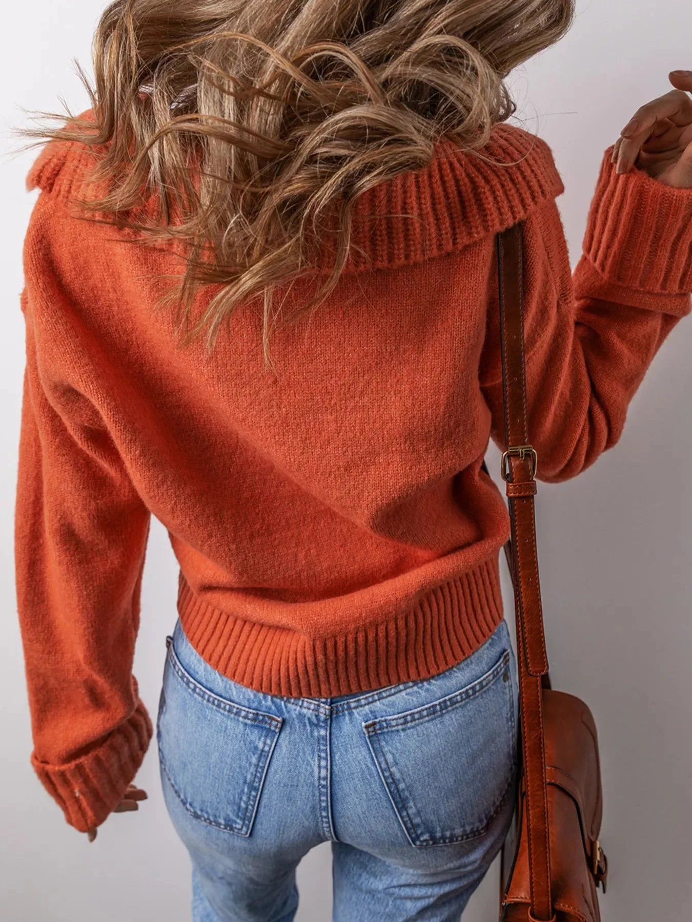 Collared Ribbed Edge V Neck Sweater