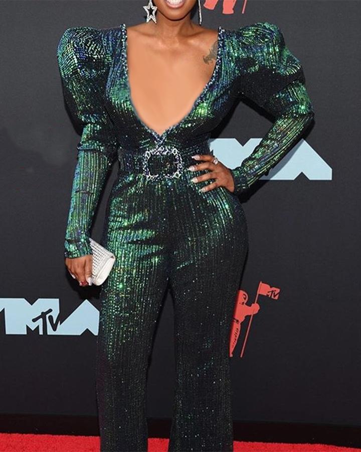 Women's New Sequin Lace Jumpsuit With Long Jumpsuit