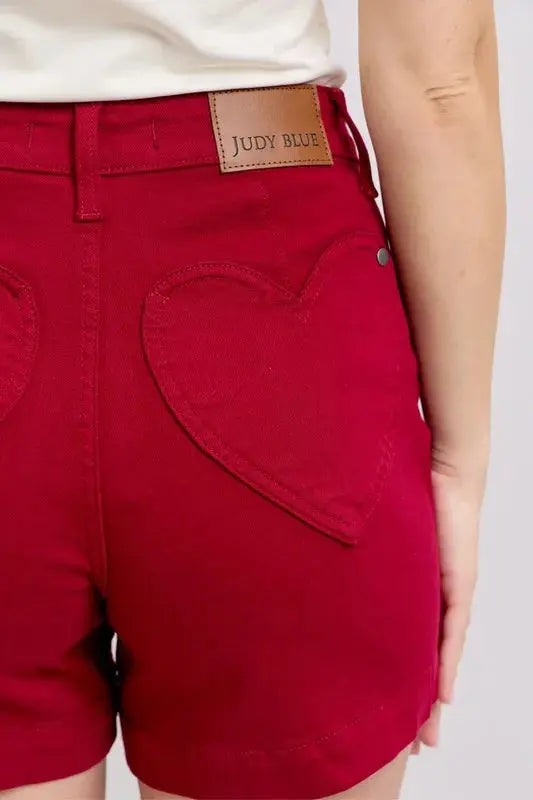 Plus Size High Waist Tummy Control Garment Dyed Heart Shaped Denim Shorts by Judy Blue Jeans