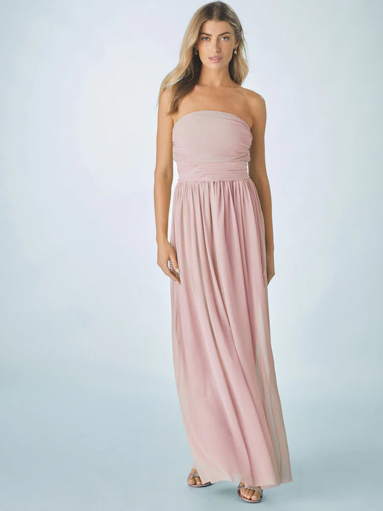 Pleated Solid-Colored Strap Three-Way Dress (see size chart under more details)