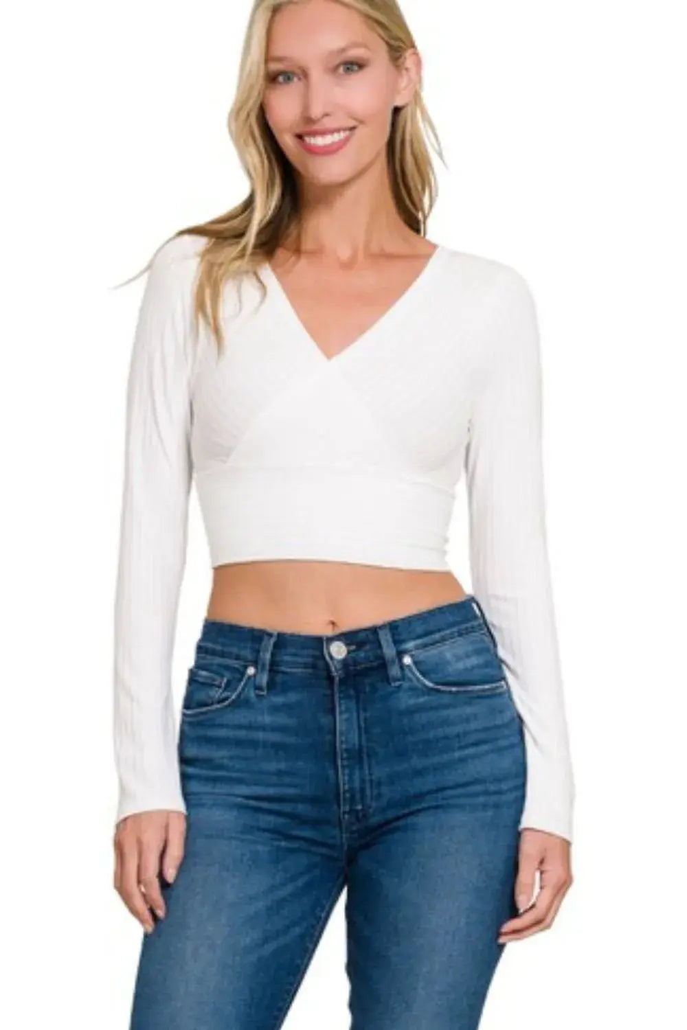 Zenana Ribbed Long Sleeve Women's Sweater Top - Off White