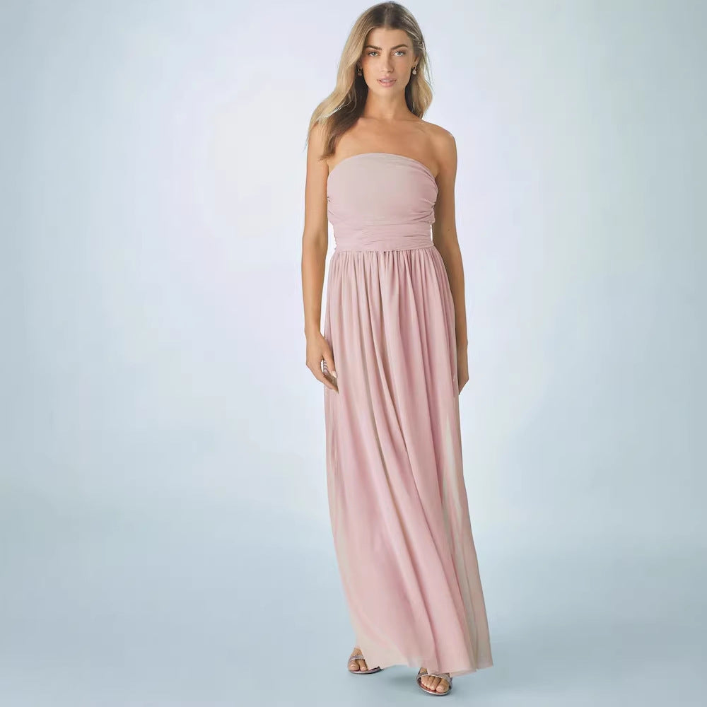 Pleated Solid-Colored Strap Three-Way Dress (see size chart under more details)
