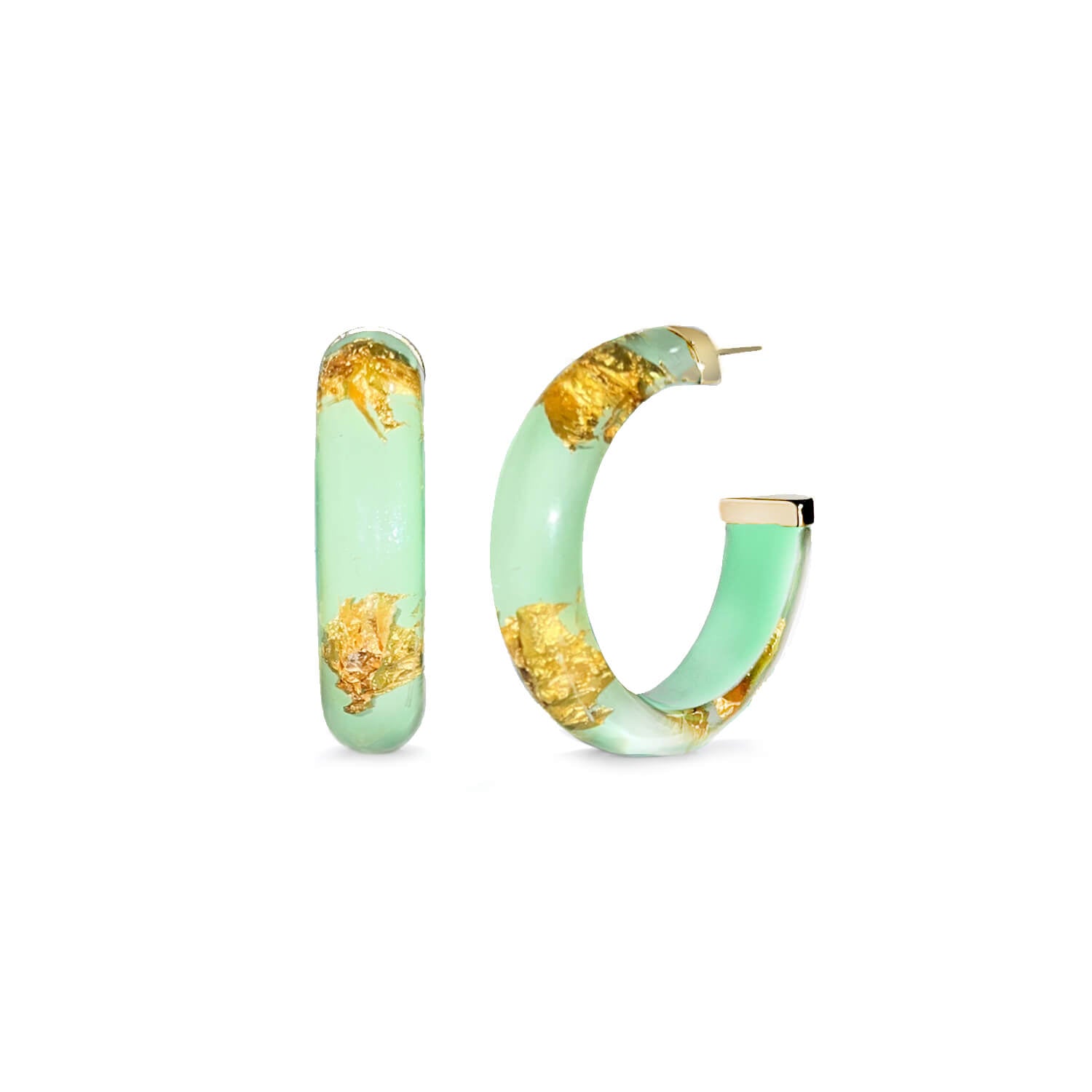 Small Gold Leaf Lucite Hoop Earrings