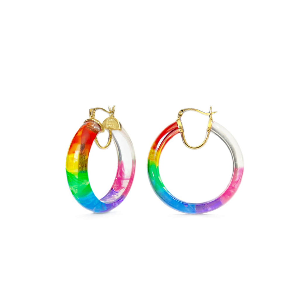 PRIDE Rainbow Tie Dye Lucite Small Hoops See size chart under “more details”