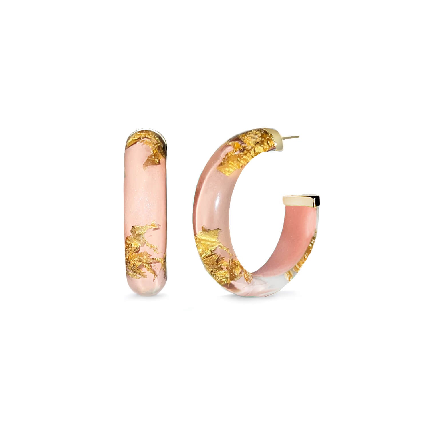 Small Gold Leaf Lucite Hoop Earrings