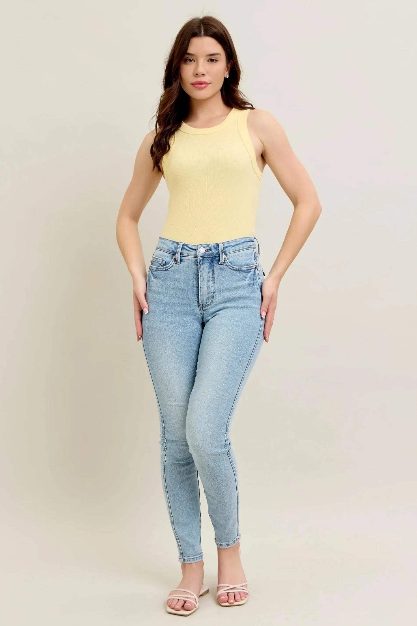 Full Size Mr Tummy Control Vintage Wash Skinny Judy Blue Jeans