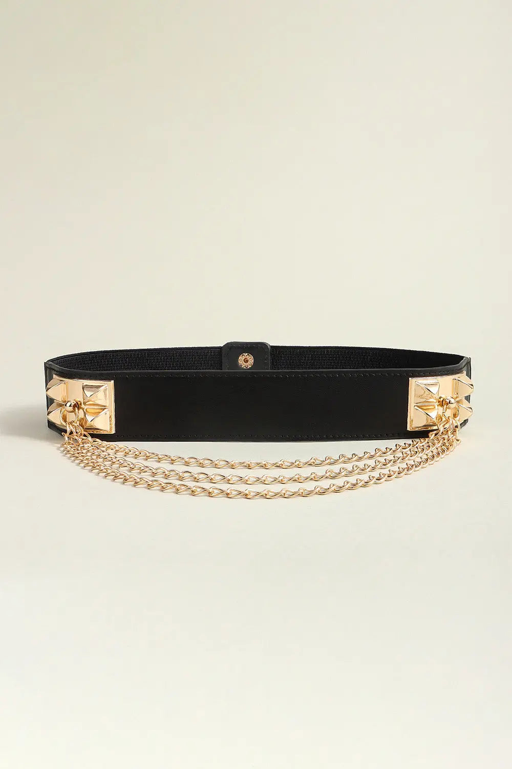 Black Elastic Belt with Triple Gold Chain