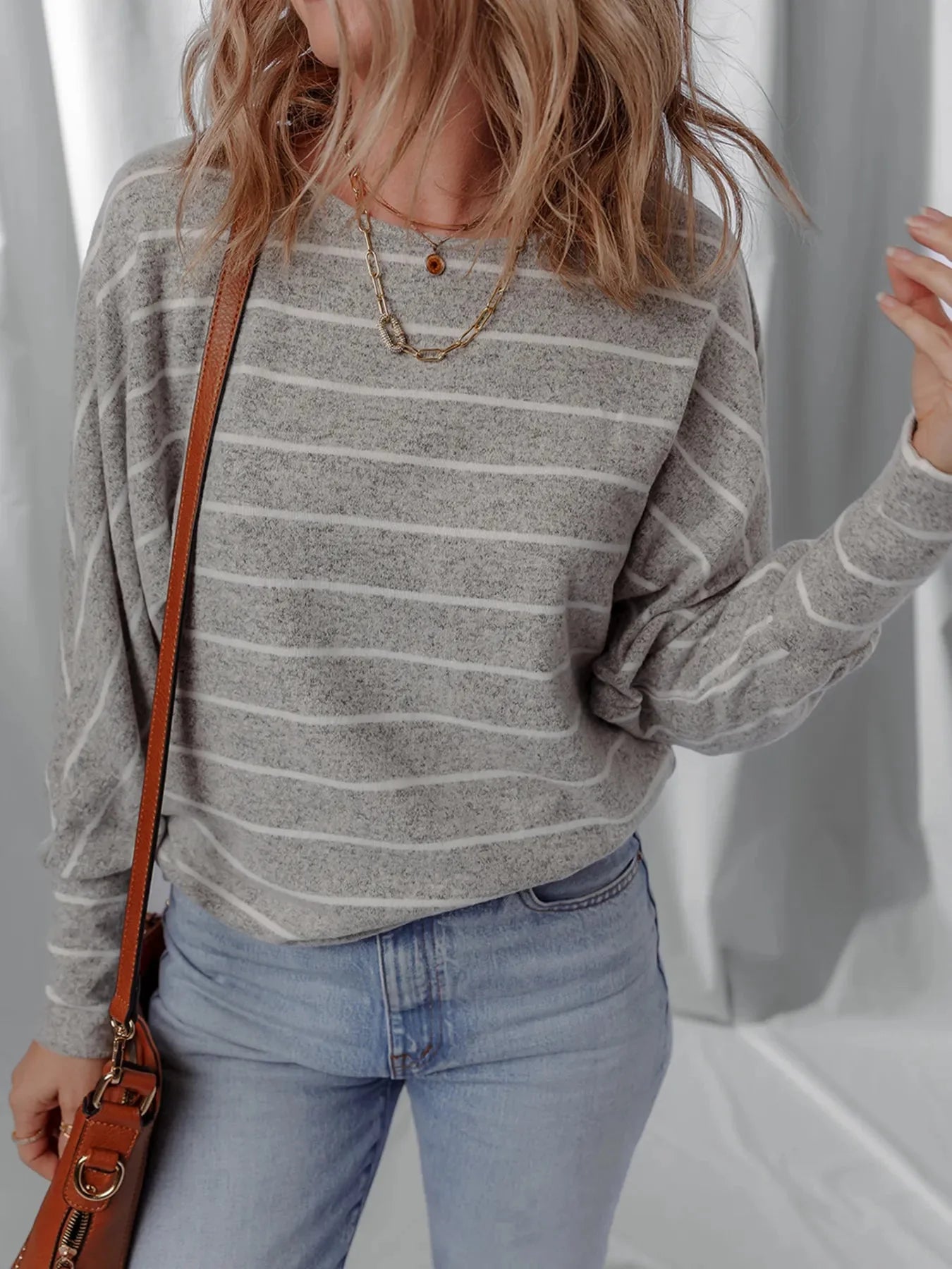 Striped Dolman Sleeve Drop Shoulder Top
