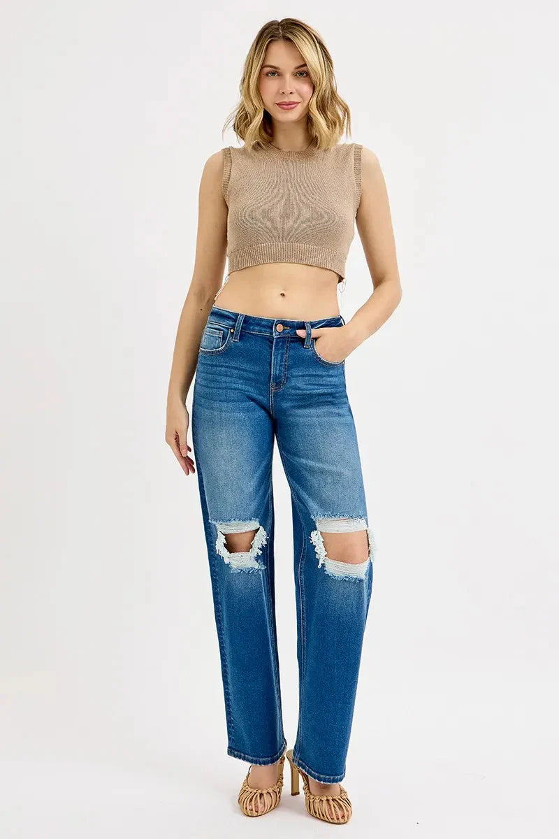 Mid-Rise Distressed Boyfriend RISEN Jeans – Full & Plus Sizes