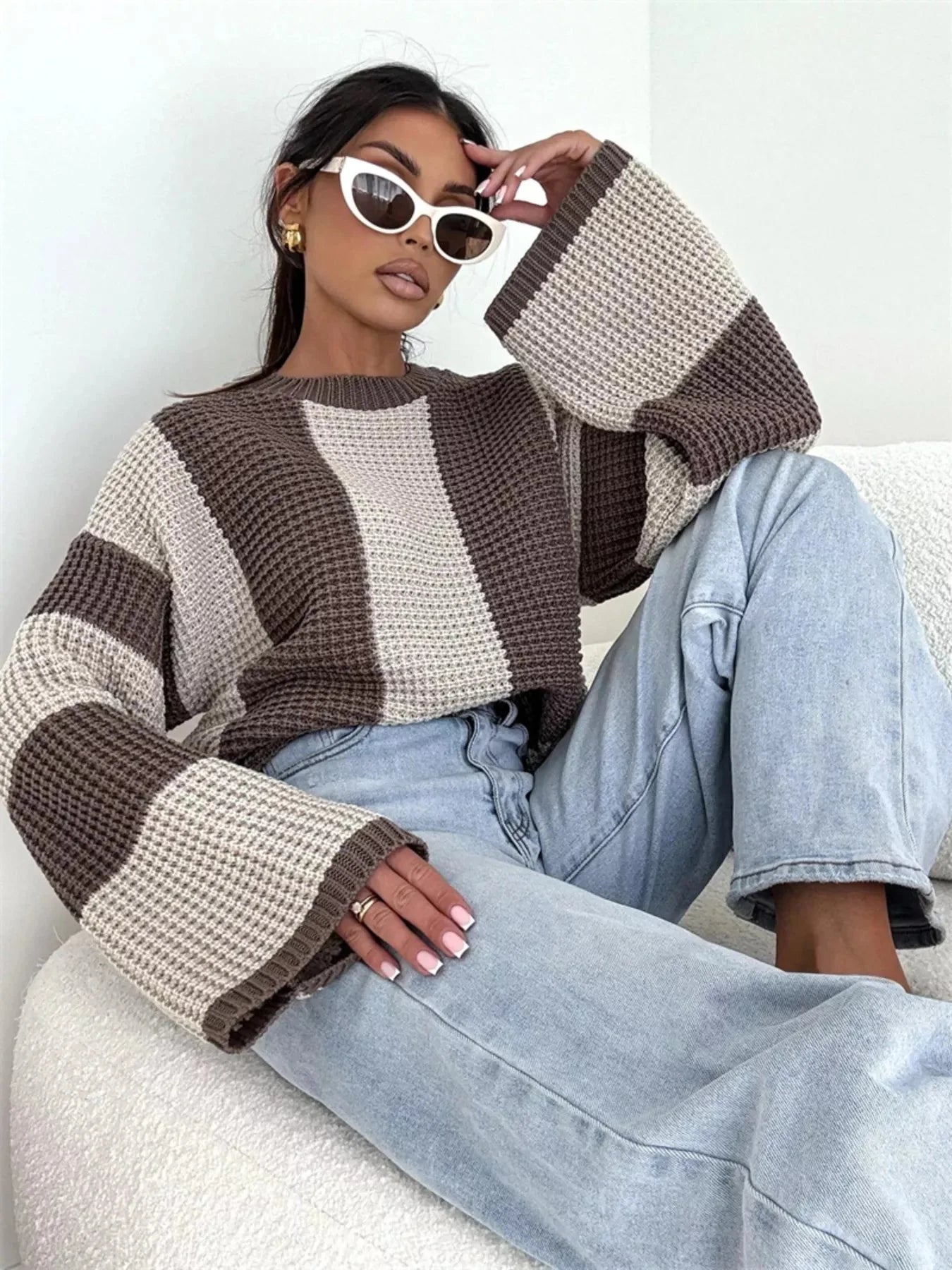 Color Block Long Sleeve Sweater