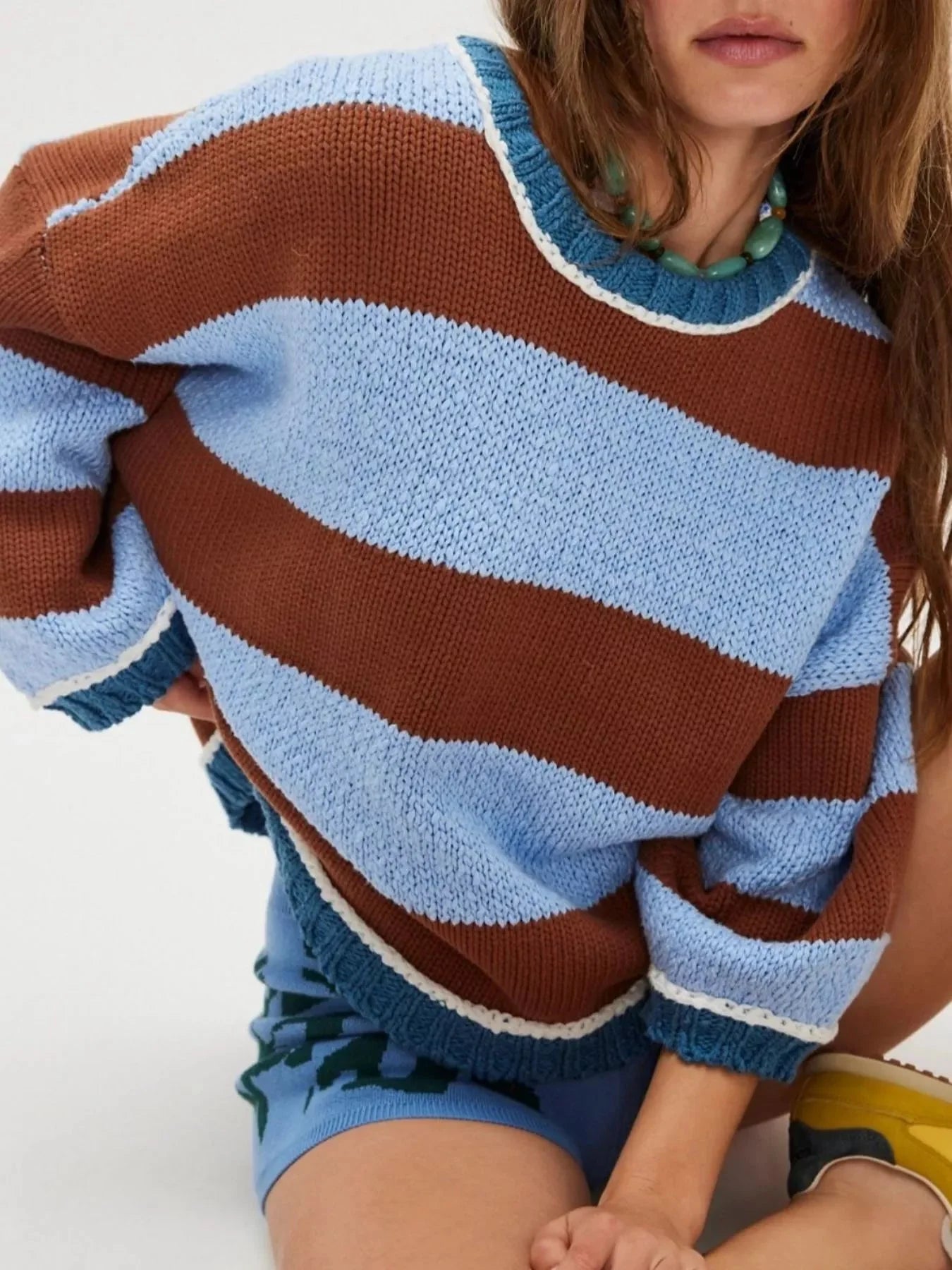 Color Block Oversized Round Neck Sweater