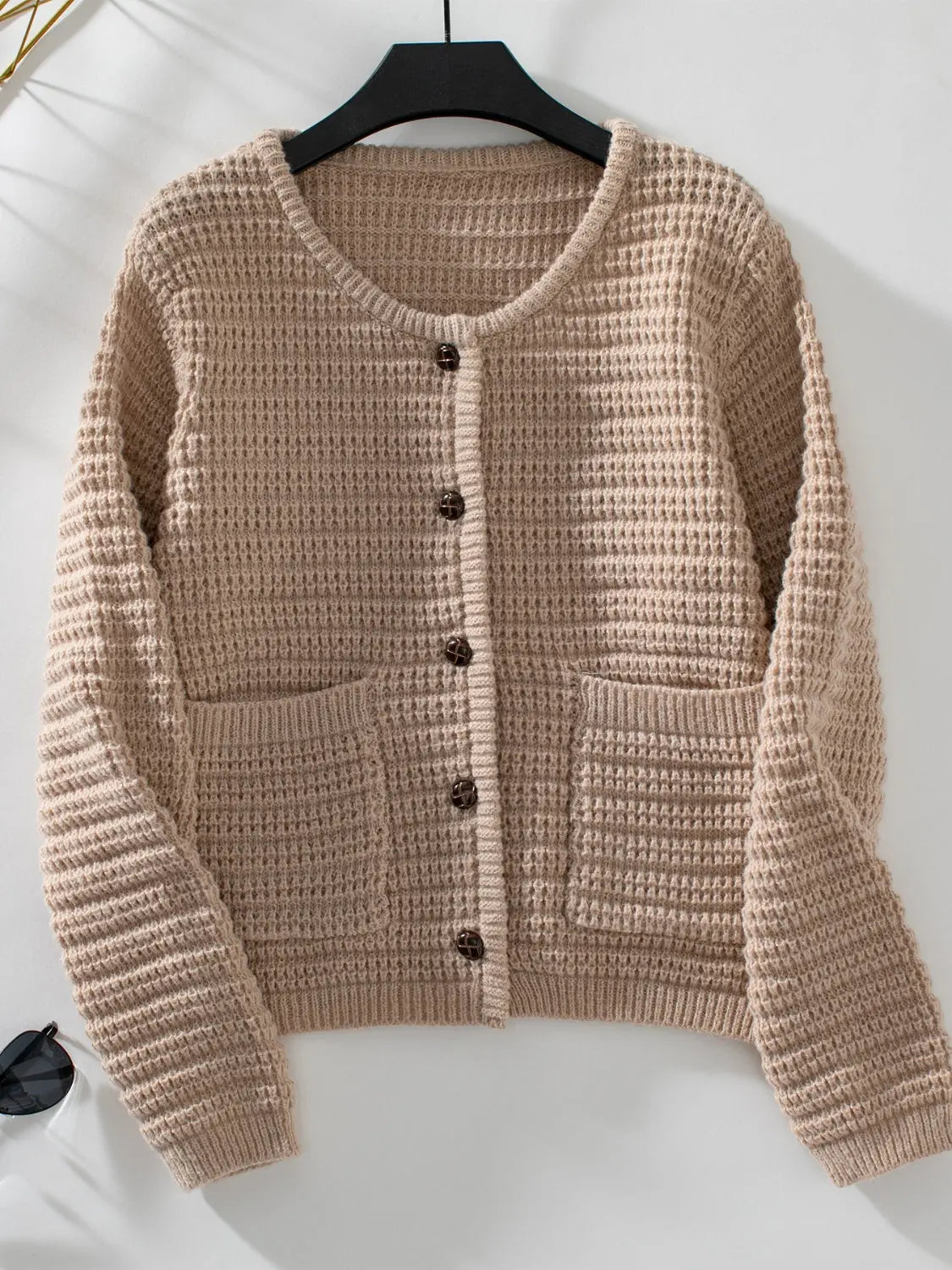 Textured Knit Button Up Long Sleeve Cardigan
