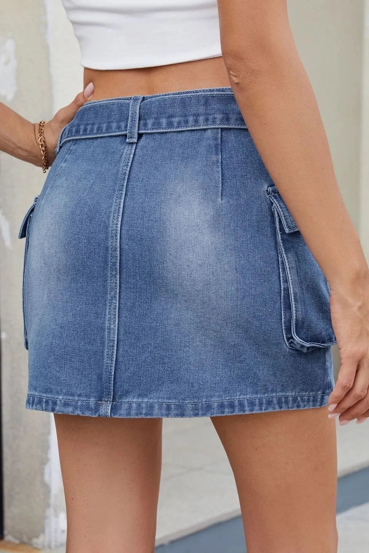 Celestial Chic Criss-Cross Denim Mini Skirt