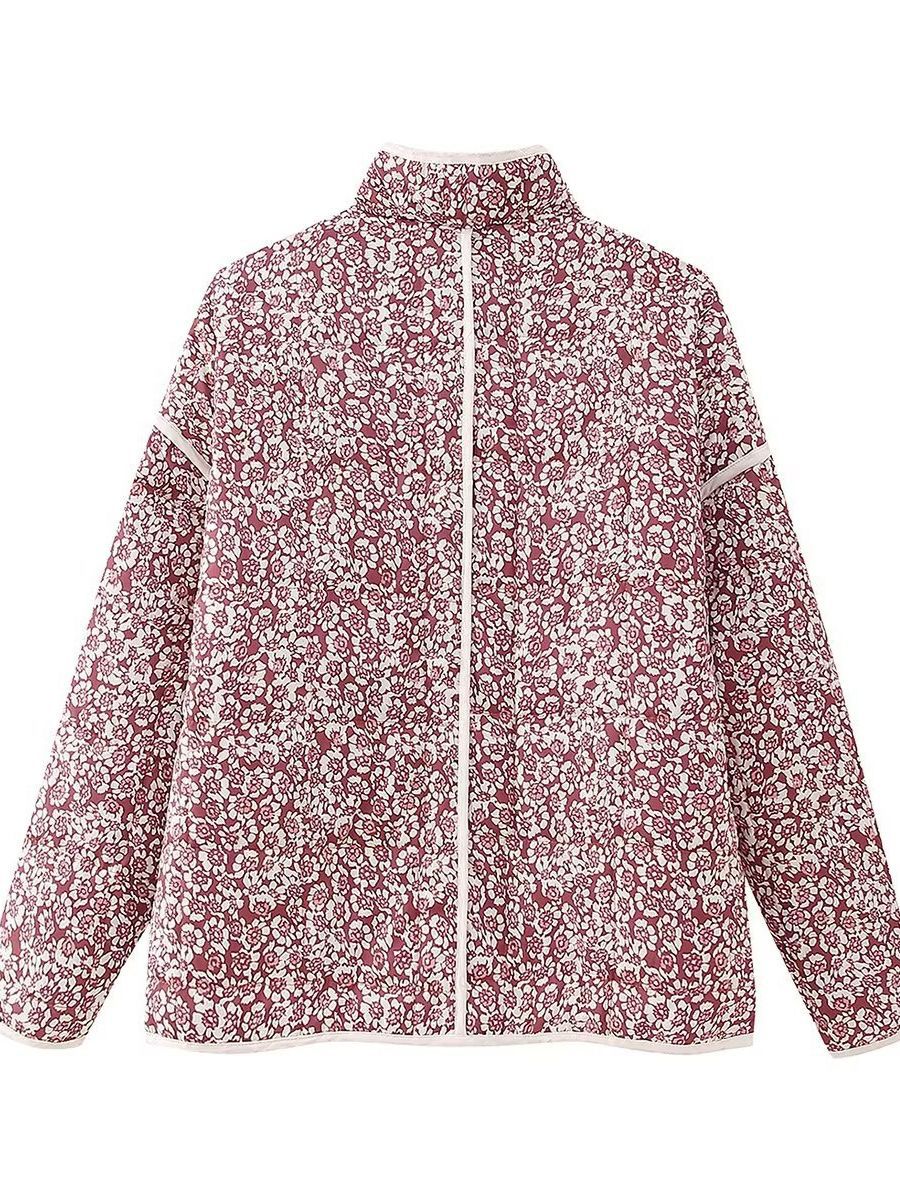 Plus Size Stand Collar Quilted Floral Cotton Coat Jacket Women See size chart under “more details”