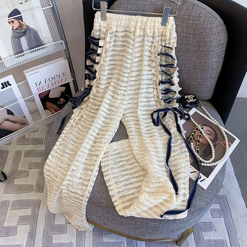 Side Lace-up Micro Flare Pants For Women