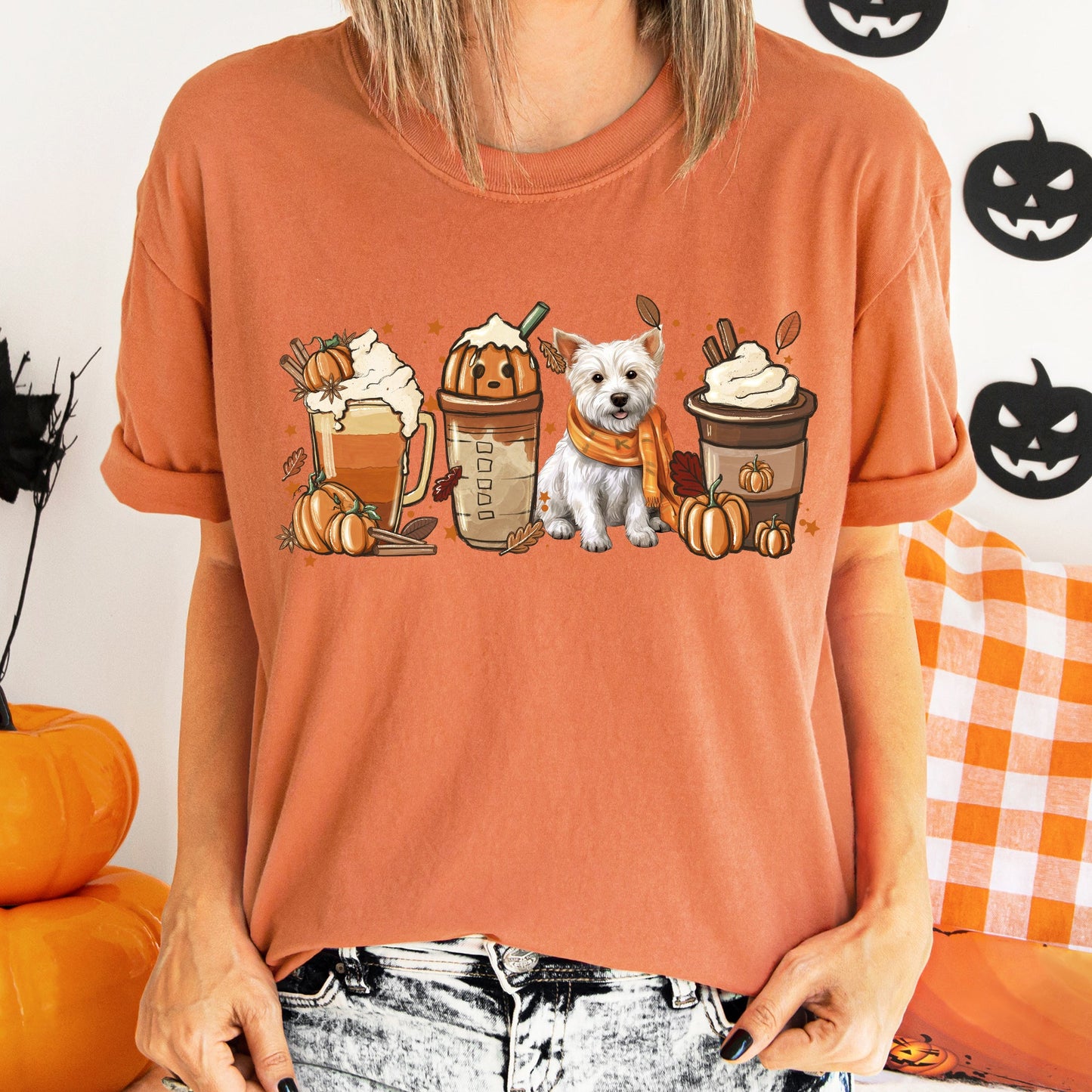 Autumn Dogs and Coffee, Many Breeds Available, Comfort Colors Tshirt