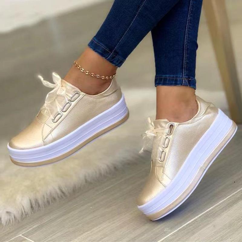 Single Large Size Casual European And American Lace-up Flat Round Toe Platform Women's Shoes See size chart under “more details”